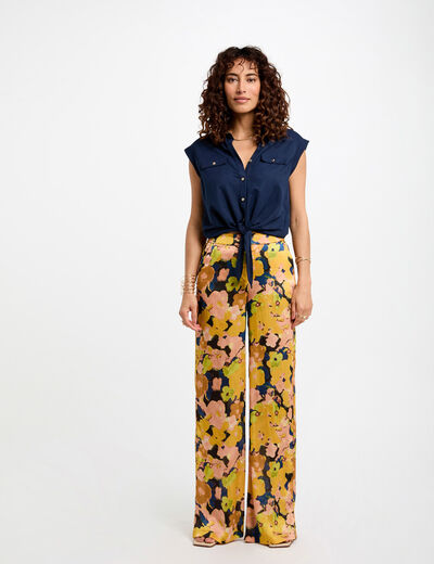 Pantalón pernera ancha multicolor mujer