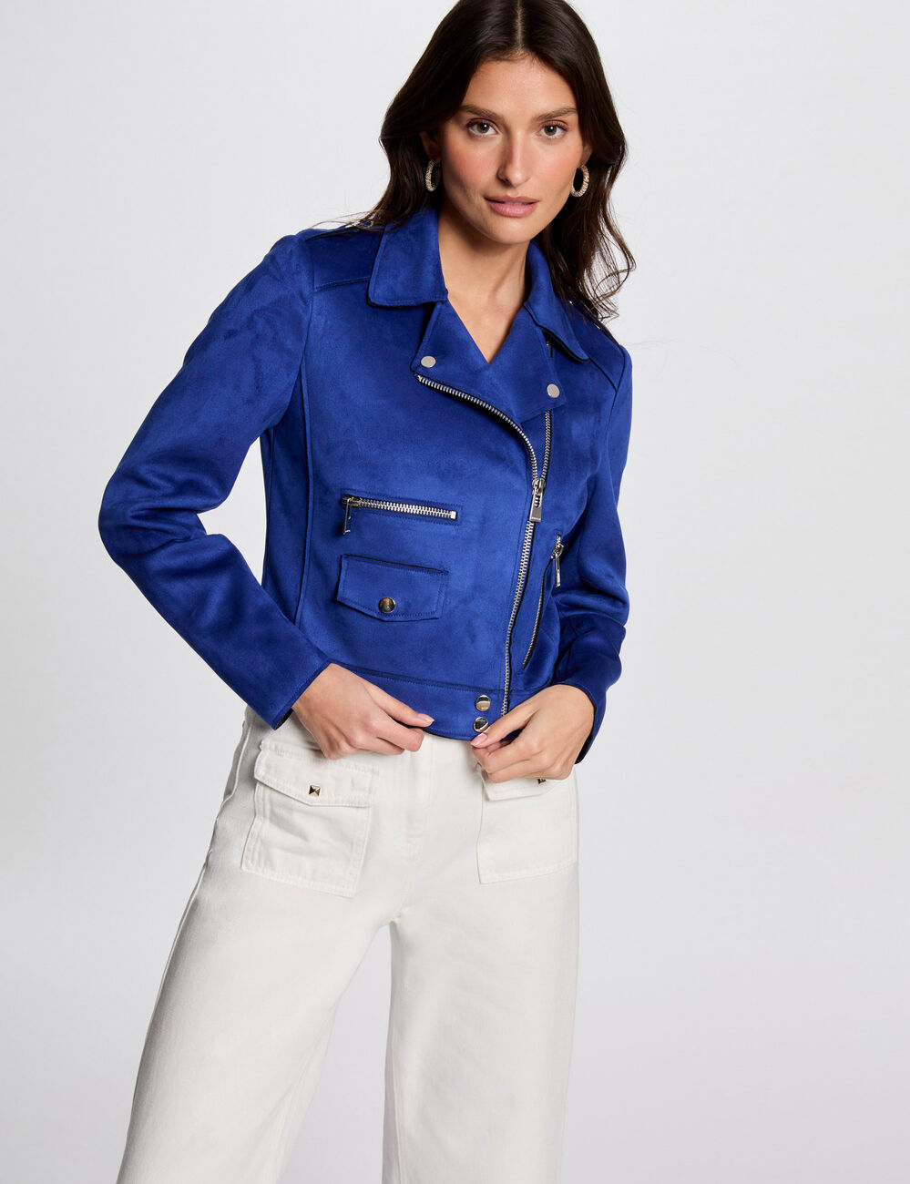 Chaqueta corta antelina azul eléctrico mujer