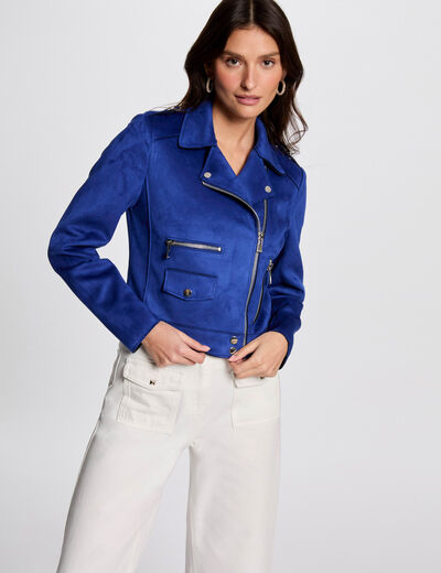 Chaqueta corta antelina azul eléctrico mujer