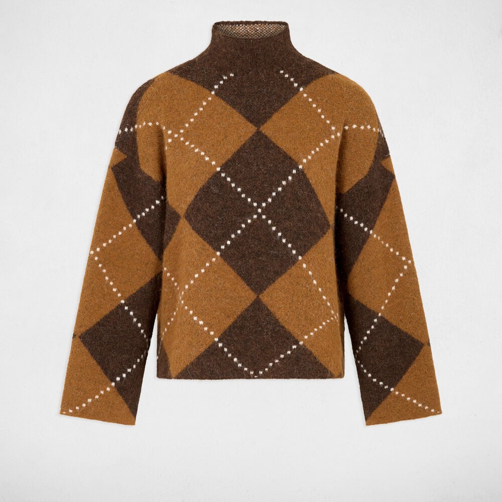 Jersey de cuello alto marr&oacute;n mujer