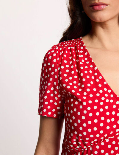 Vestido midi con cuello en V rojo mujer