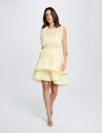 Vestido corto con cuello alto amarillo pastel mujer