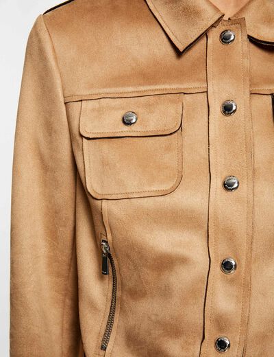 Chaqueta de antelina con botones cámel mujer