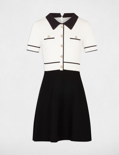 Vestido punto corto evasé marfil mujer