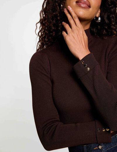 Jersey de cuello alto marr&oacute;n oscuro mujer