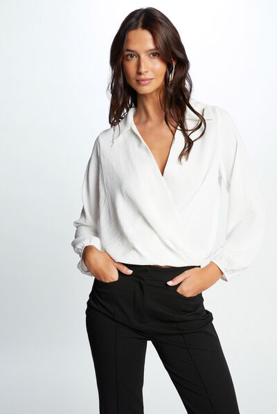 Blusa manga larga crudo mujer