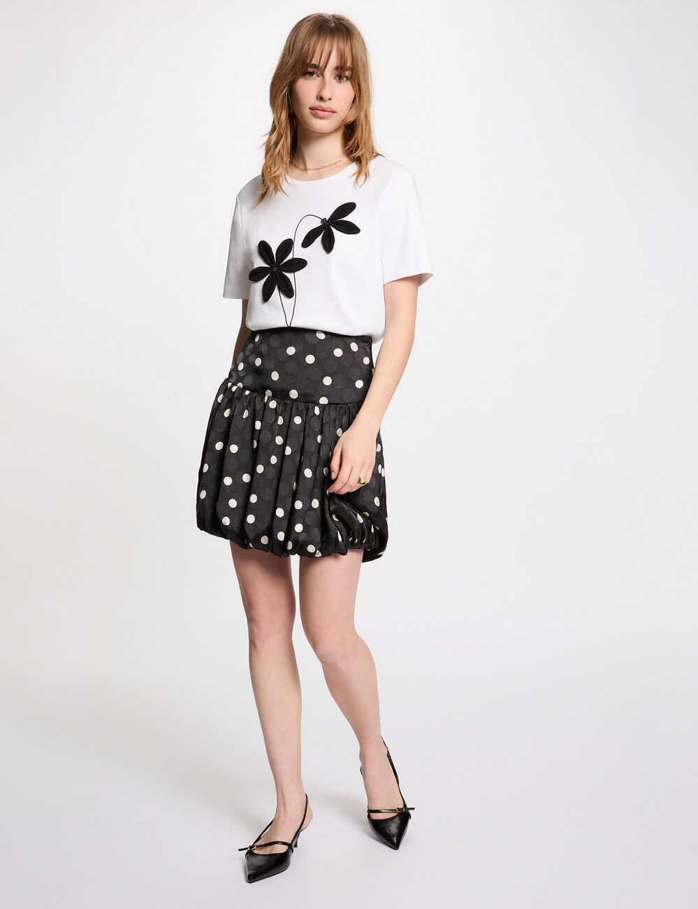 Falda globo estampada negro mujer
