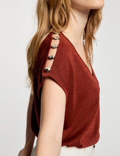 Jersey oversize con cuello v marr&oacute;n co&ntilde;ac mujer