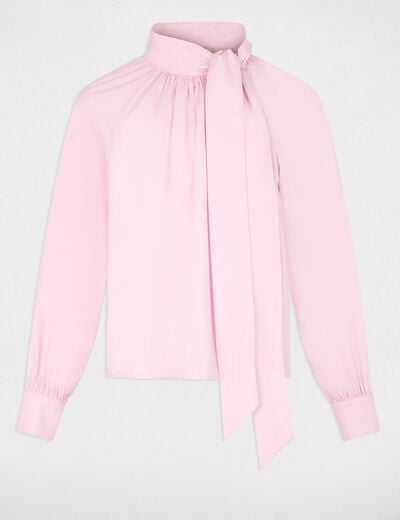 Blusa con cuello lazada rosa mujer