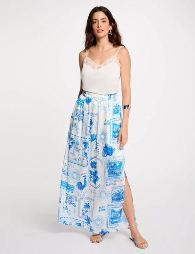 Falda larga estampada multicolor mujer