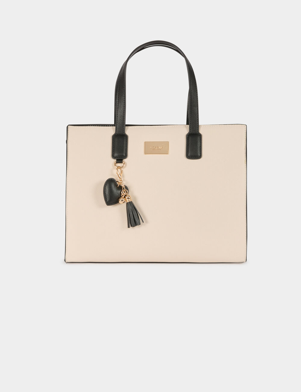 Bolso tote de piel sint&eacute;tica marfil mujer