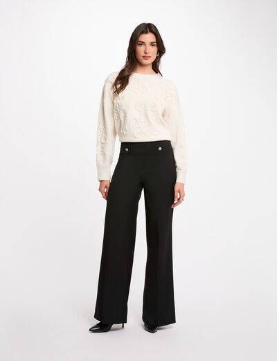 Pantal&oacute;n ancho de tiro alto negro mujer