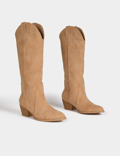 Bota western de ante beige mujer