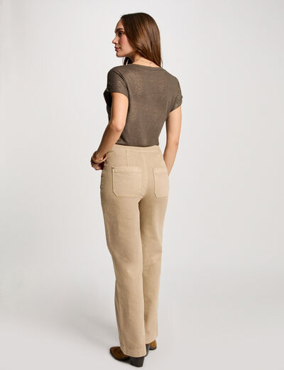Pantalón pernera ancha botones marron clair mujer