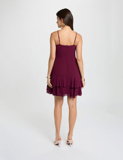 Vestido corto con cuello en V ciruela mujer