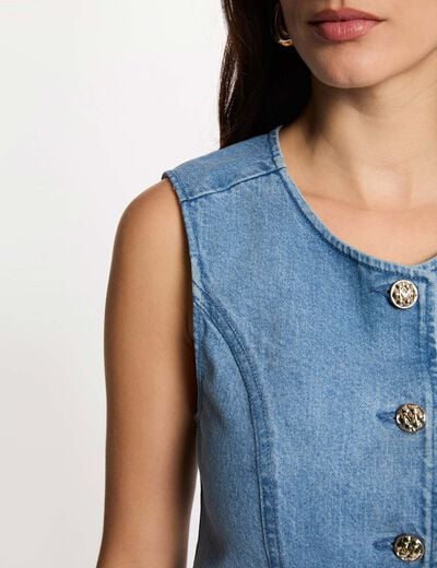 C&aacute;rdigan sin mangas denim doble stone mujer