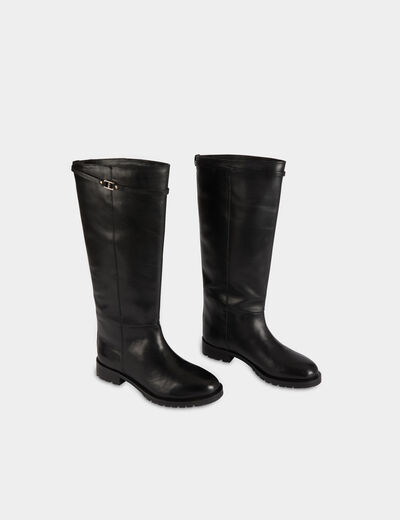 Bota ecuestre de piel sint&eacute;tica negro mujer