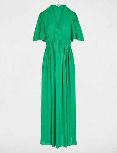 Vestido largo con cuello en V verde pradera mujer