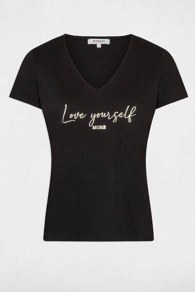 Camiseta con mensaje negro mujer