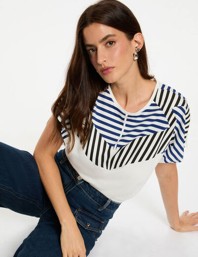 Camiseta corta con cuello redondo blanco mujer