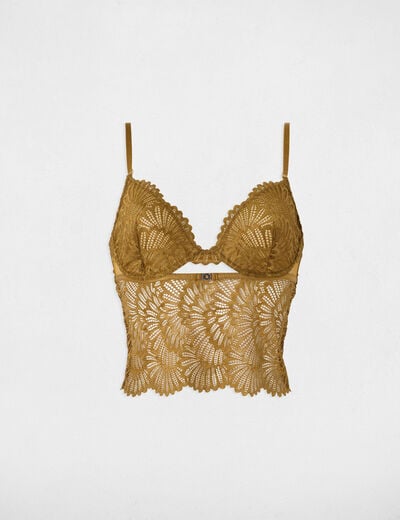 Crop top de encaje con tirantes finos bronce mujer
