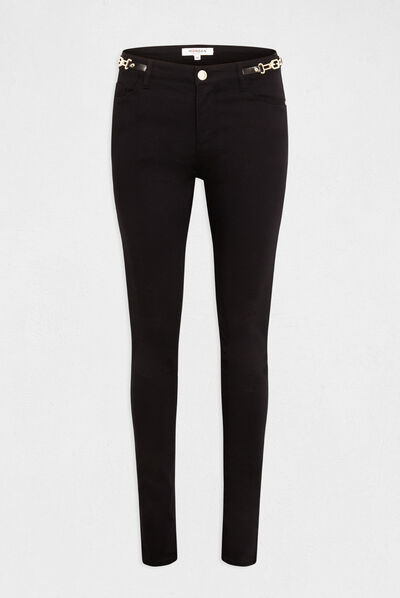 Pantalón skinny con detalles de cadena negro mujer