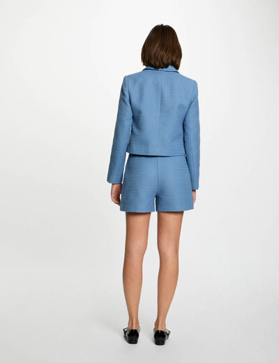 Short recto tweed bleu gris mujer