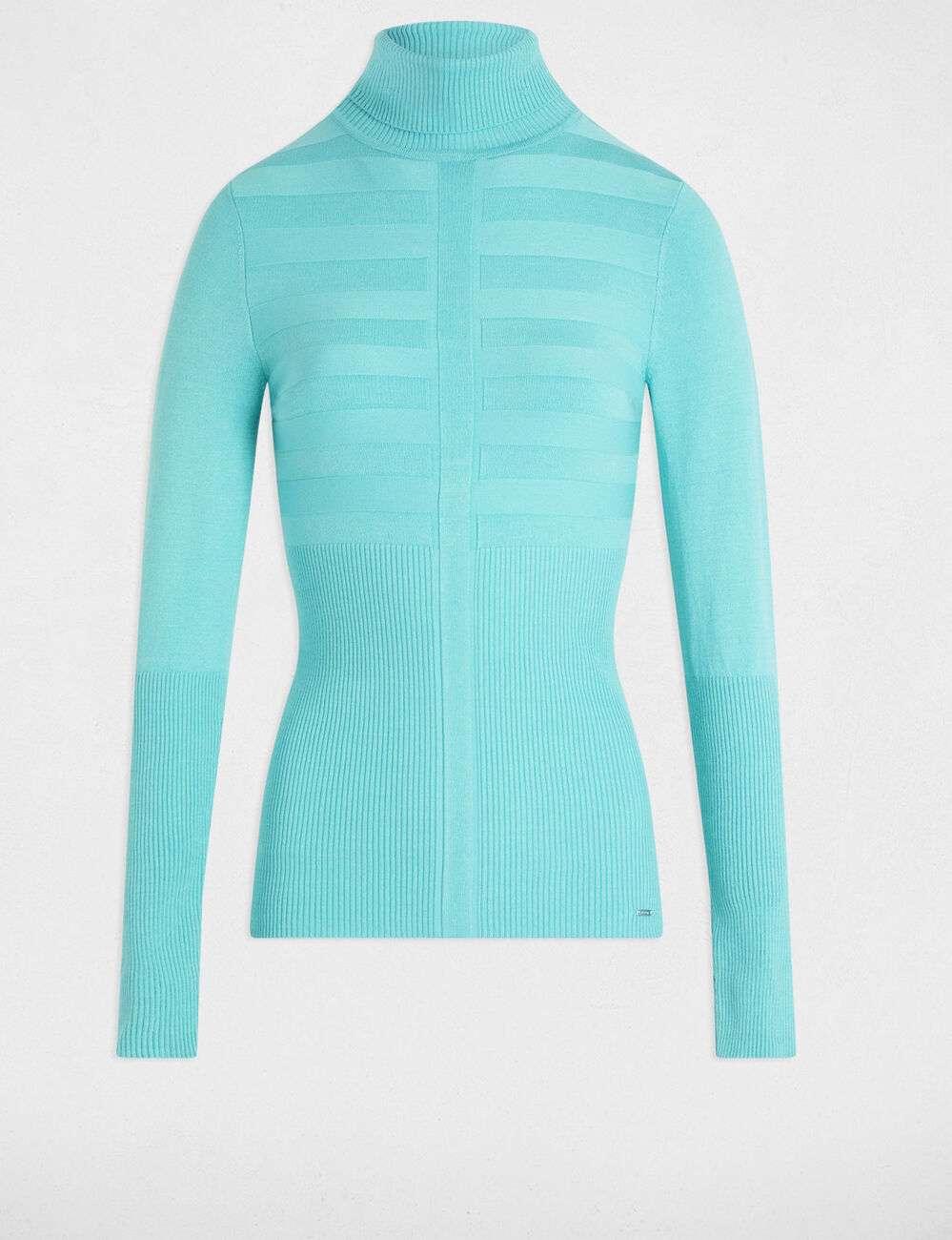 Jersey de cuello alto ajustado verde mujer