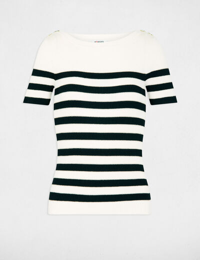 Jersey cuello redondo rayas marfil mujer