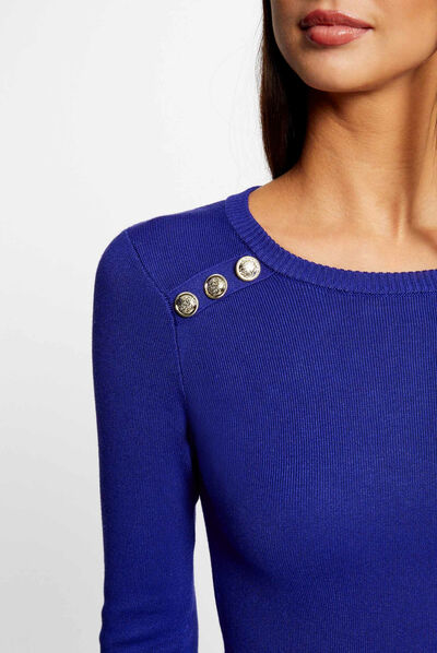 Vestido de punto ajustado manga larga azul medio mujer