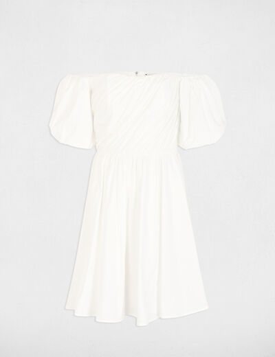 Vestido corto con mangas abullonadas blanco mujer