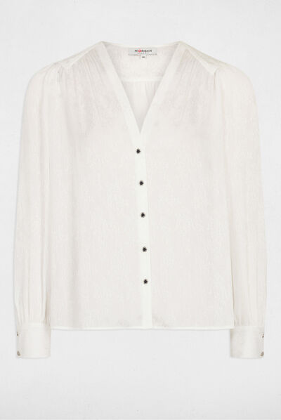 Camisa manga larga con escote en V crudo mujer