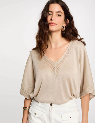 Jersey escote en V manga corta arena mujer