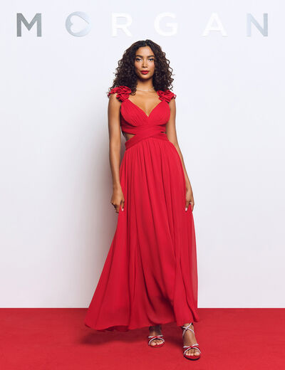 Vestido largo recto holgado rojo mujer