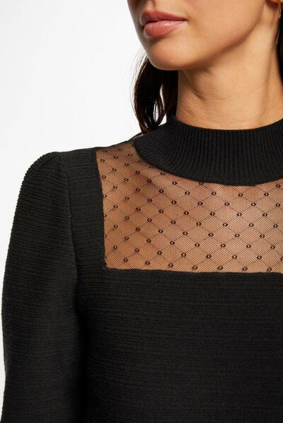 Jersey manga larga con encaje negro mujer
