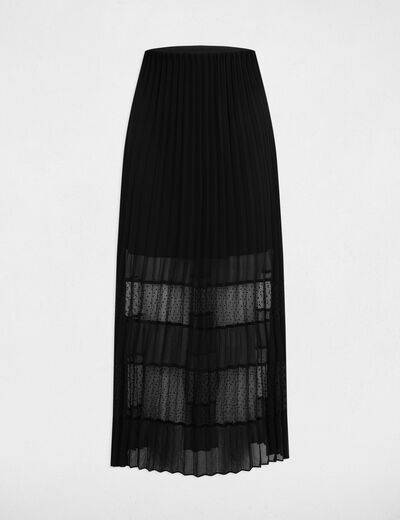 Falda midi evasé plisada negro mujer