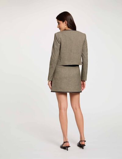 Falda de tweed de tiro alto verde caqui mujer