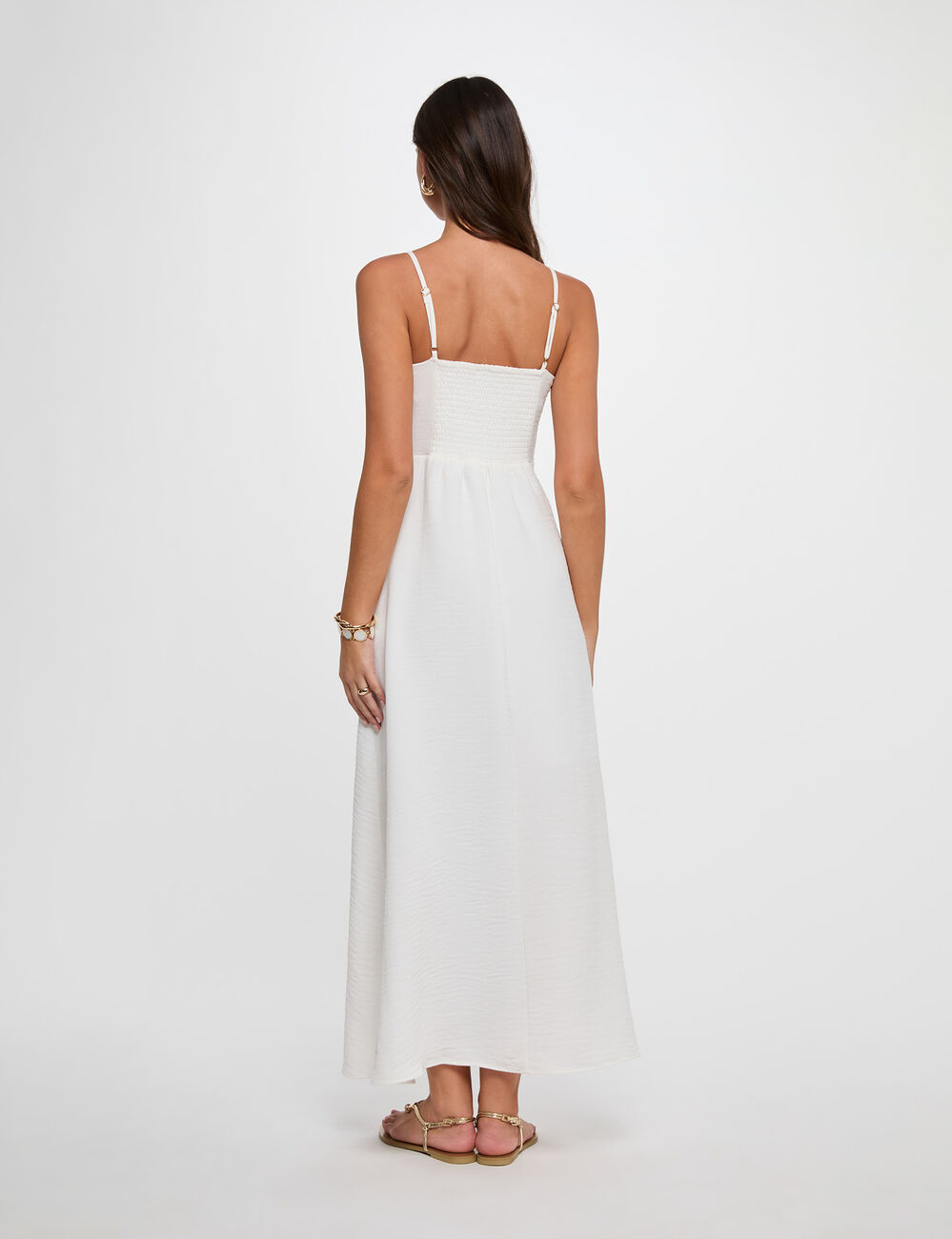 Vestido largo con cuello en V blanco mujer