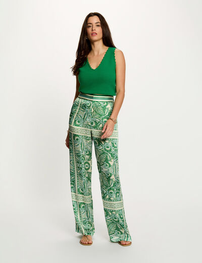 Jersey ajustado con cuello en V verde pradera mujer