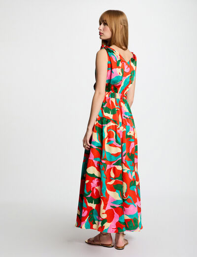 Vestido largo recto estampado multicolor mujer
