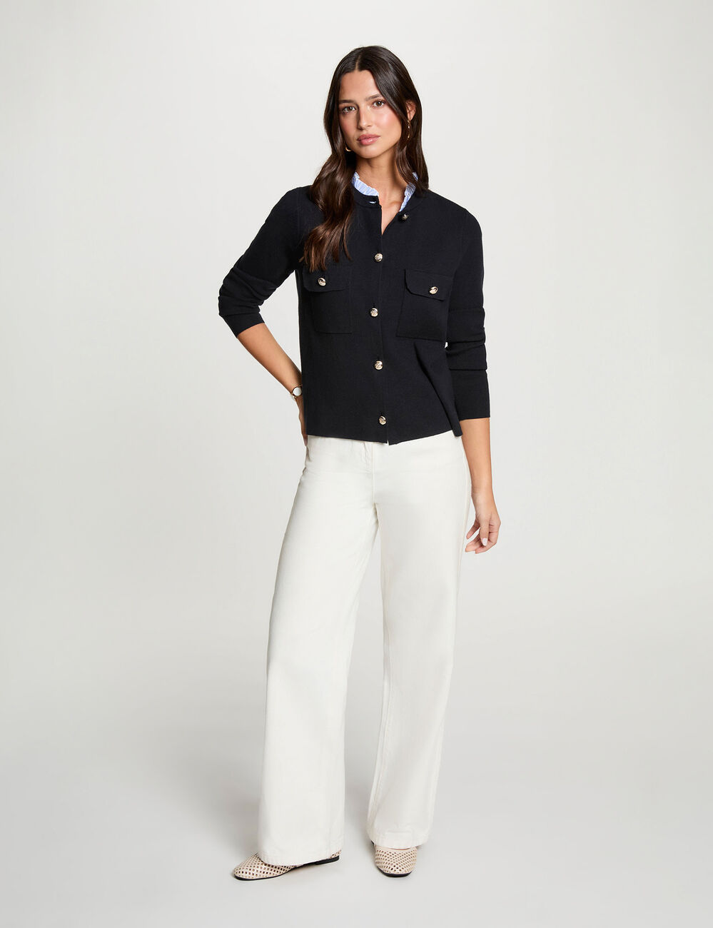 C&aacute;rdigan con cuello con solapa azul marino mujer