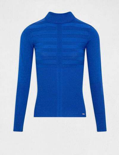 Jersey de cuello alto ajustado azul mujer