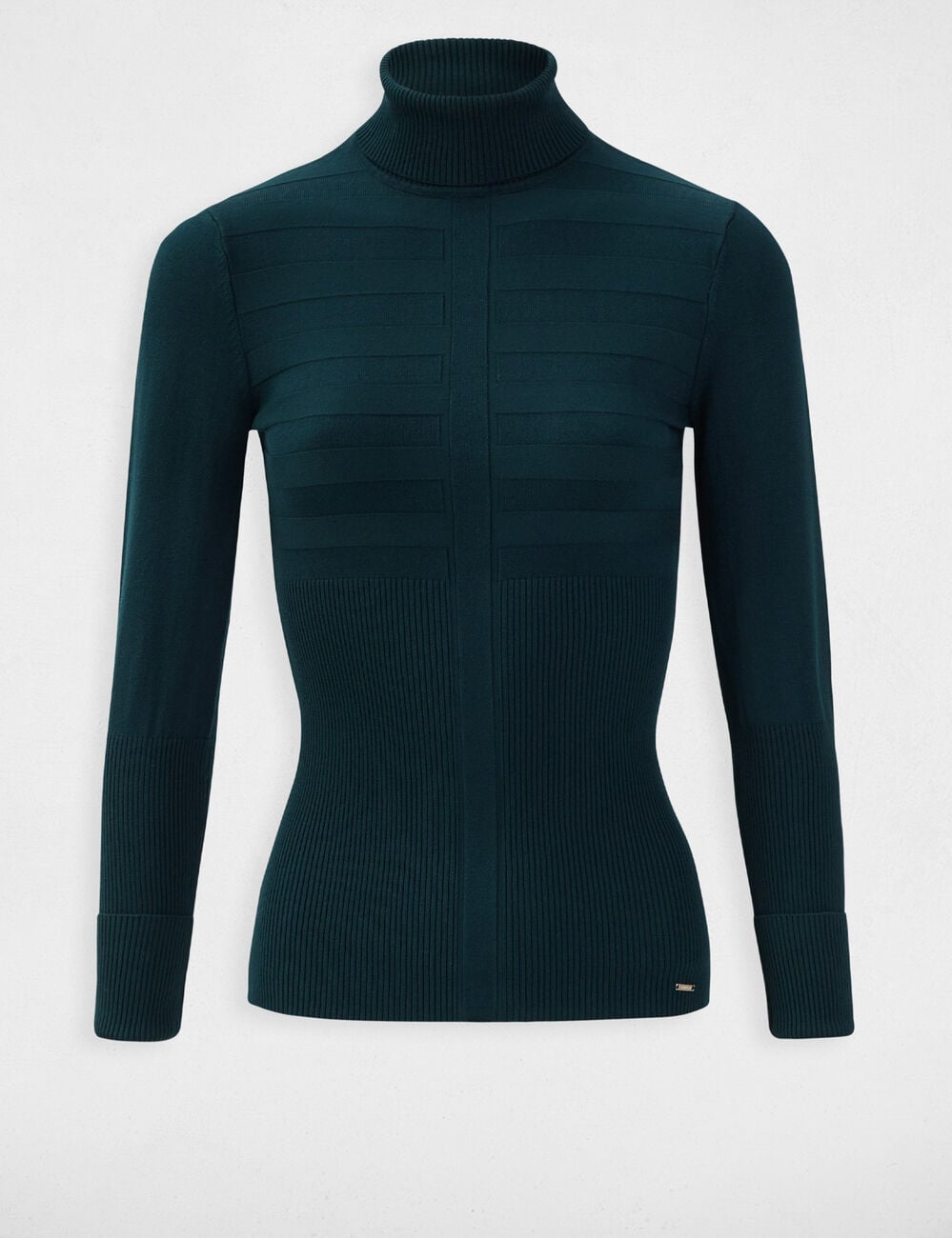Jersey de cuello alto ajustado verde mujer