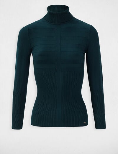 Jersey de cuello alto ajustado verde mujer