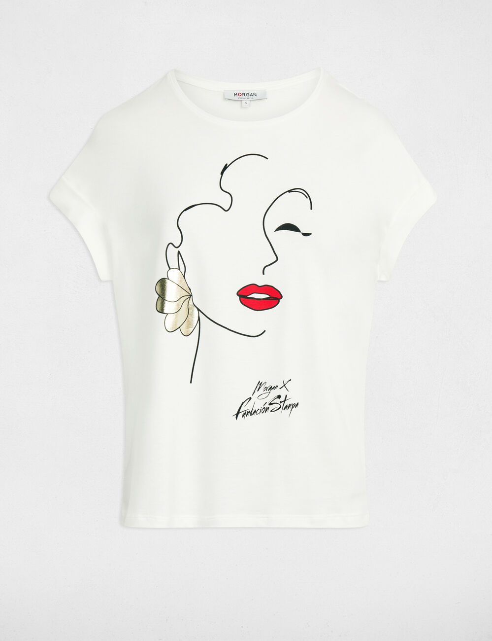 Camiseta recta con cuello redondo blanco mujer