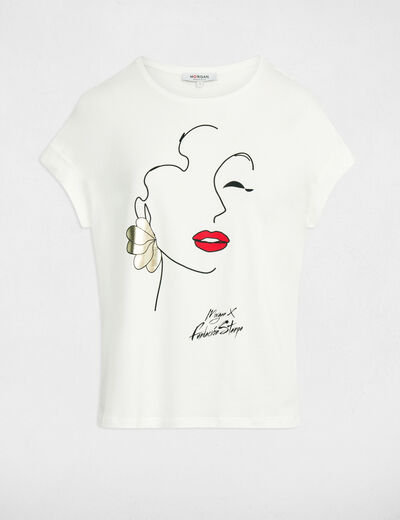 Camiseta recta con cuello redondo blanco mujer