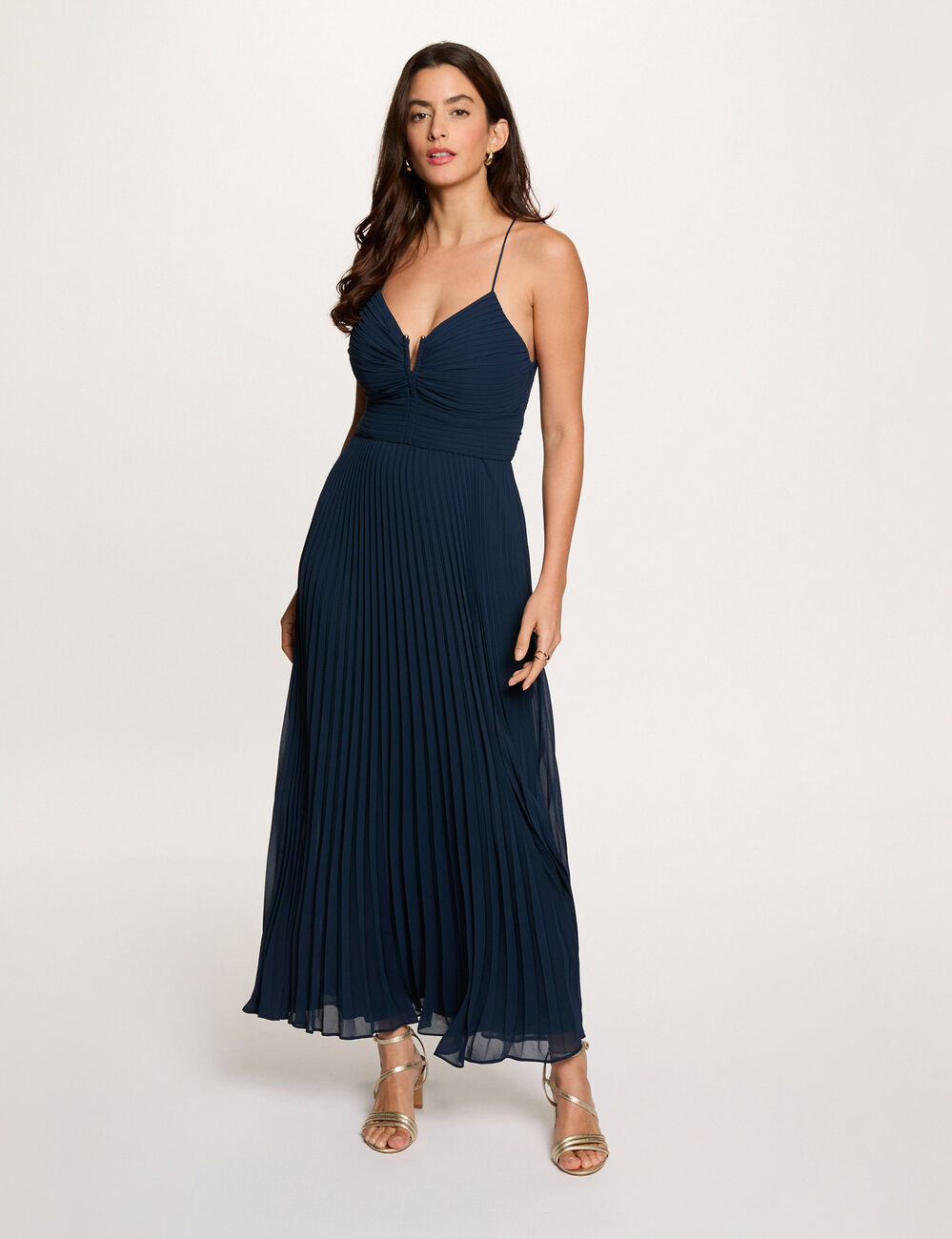 Vestido largo espalda abierta azul marino mujer