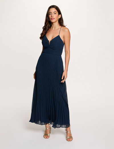 Vestido largo espalda abierta azul marino mujer