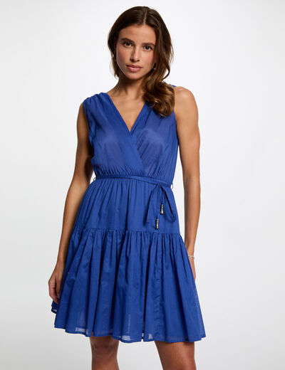 Vestido corto acampanado azul eléctrico mujer