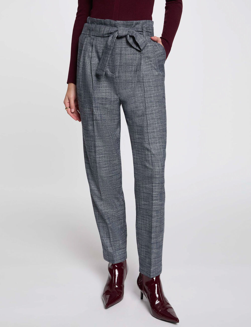 Pantalón estampado de cuadros multicolor mujer